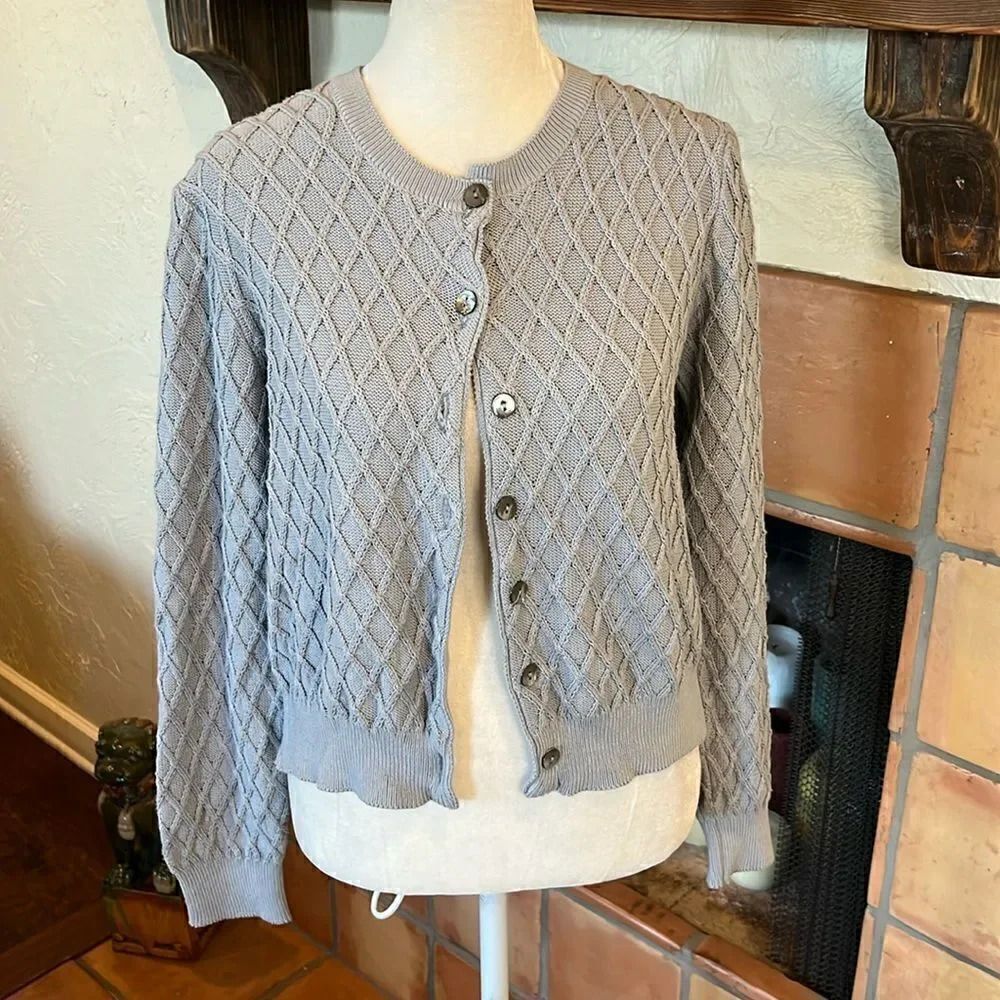 Veronique Branquinho Gray Cotton Knit Diamond Cardigan, 40 EU/6-8 U.S.!